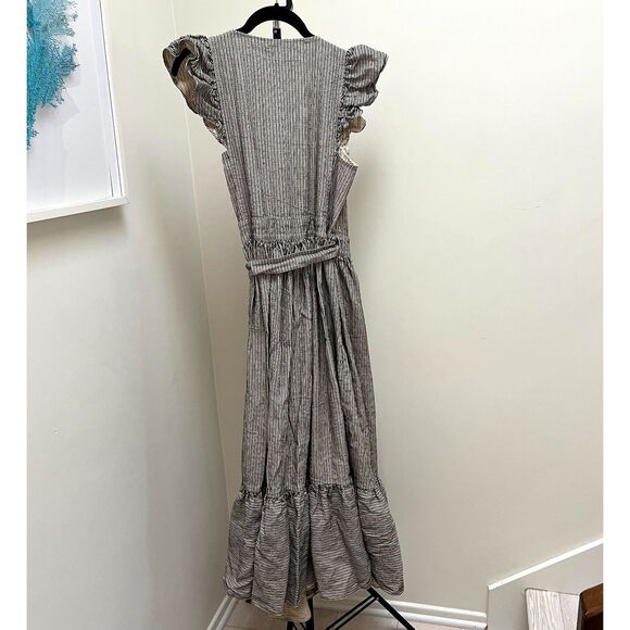 The GREAT. Spree Frontier Stripe DRESS Prairie Cottagecore Flutter Wrap Maxi - Picture 4 of 5